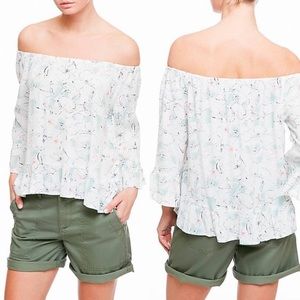 Sanctuary white elastic neck off the shoulder floral Julia blouse
